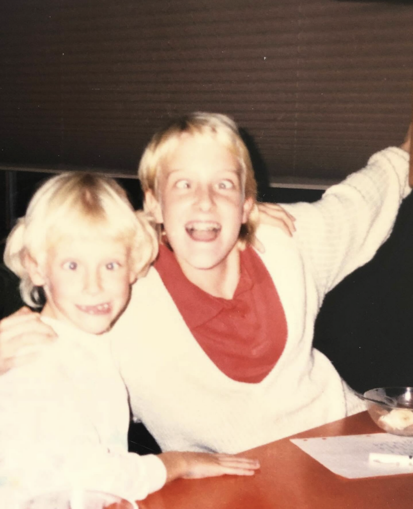 my sister and me with terrible hair